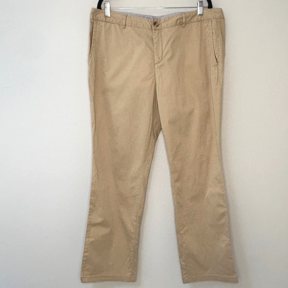 LL Bean Favorite Fit Tan Khaki Chino Uniform Pants Sz 16 Petite Straight Leg